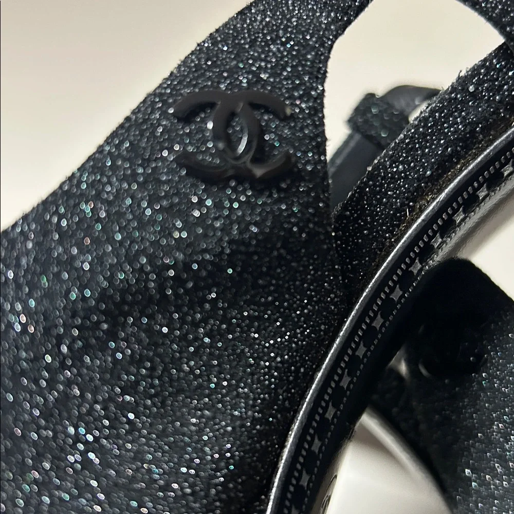 Chanel Black/Gray suede leather Glitter Cap Toe Slingback Platform Pumps Size 40 - Picture 4 of 12
